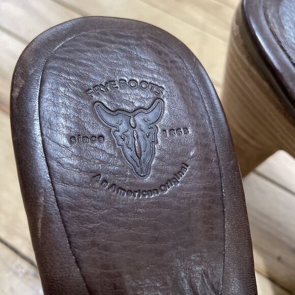 Frye Heel Platform Sandals Women 7M Brown Leather Strap Reese Multi Slide Boho 7 - Picture 5 of 16